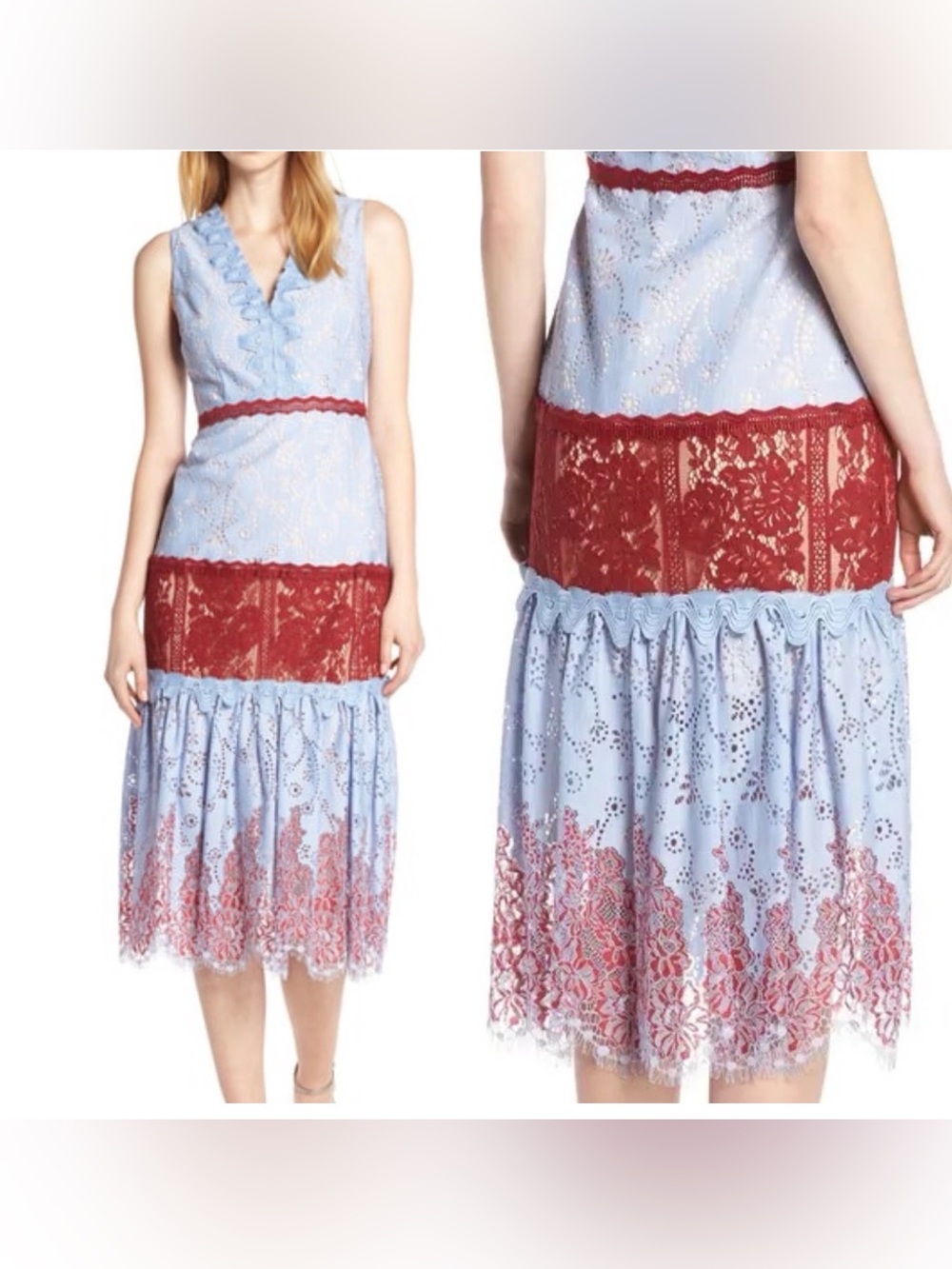 Foxiedox Fifi Lace Tea Length Dress In Periwinkle Burgundy Red Women's Sz Small